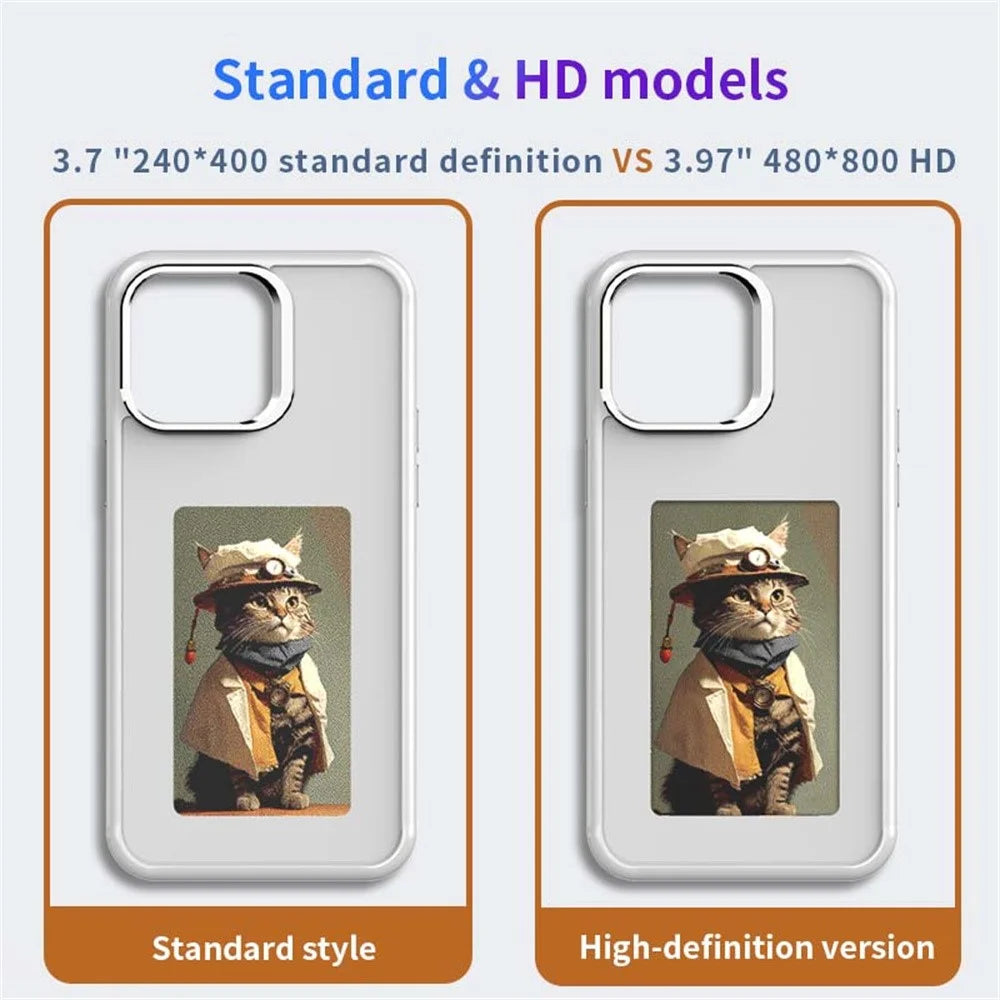 For iPhone 15 Pro Smart E-Ink Phone Case 4 Color HD 4 inch Display NFC DIY Customized Screen - Pink - 3