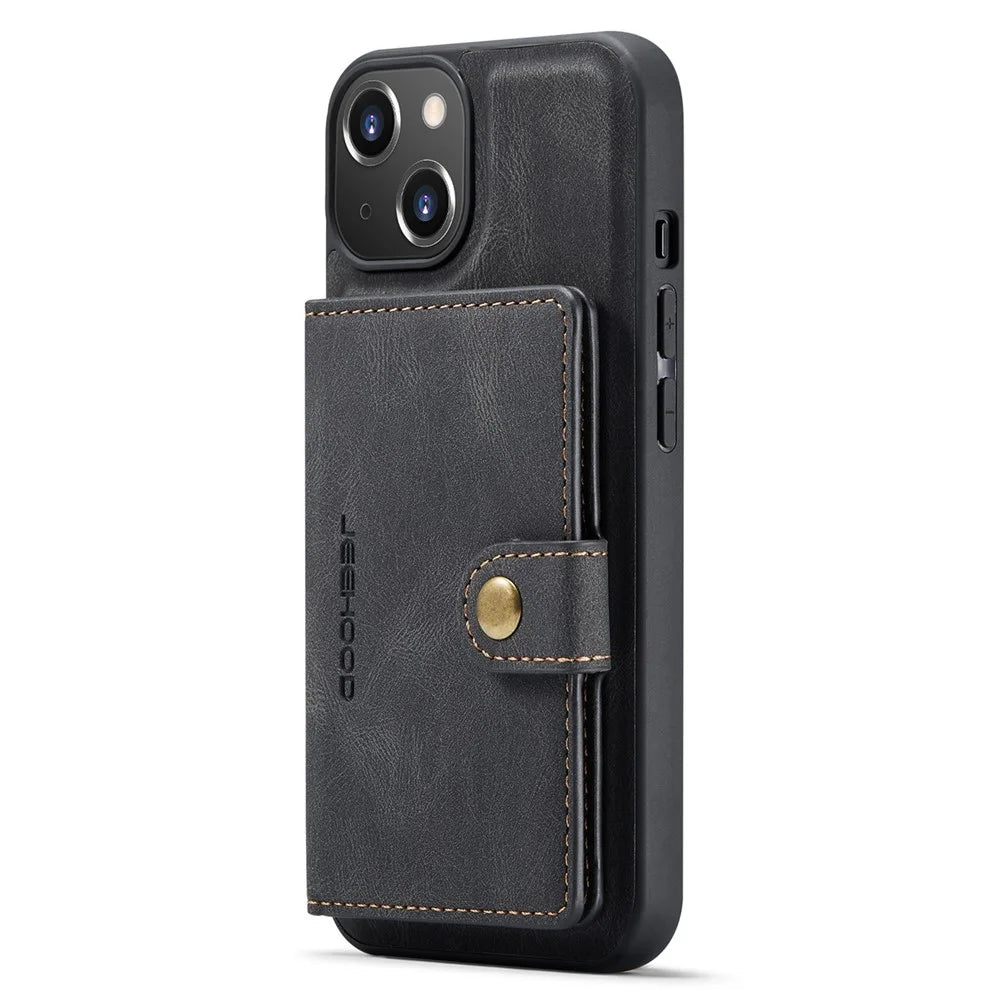 JEEHOOD For iPhone 14 Plus Wallet Phone Case Detachable 2-in-1 Leather Coated TPU Phone Case with Kickstand - Black - 5
