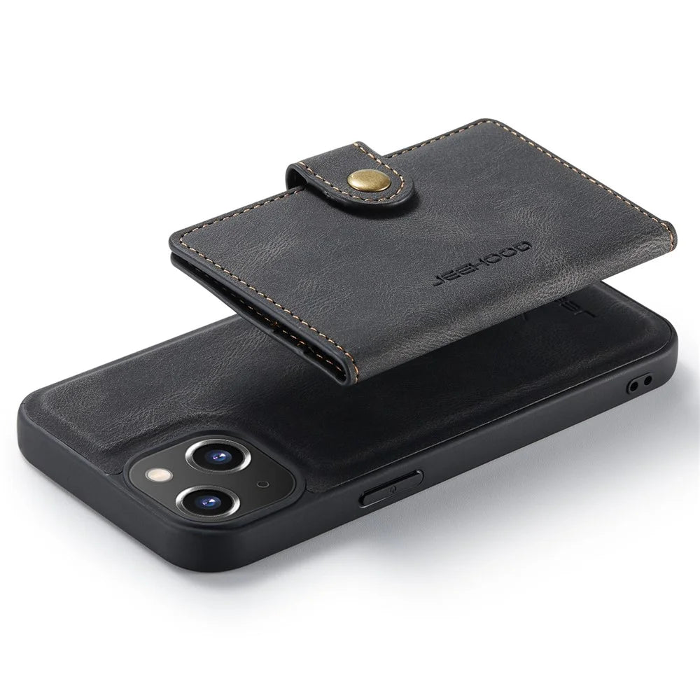 JEEHOOD For iPhone 14 Plus Wallet Phone Case Detachable 2-in-1 Leather Coated TPU Phone Case with Kickstand - Black - 6