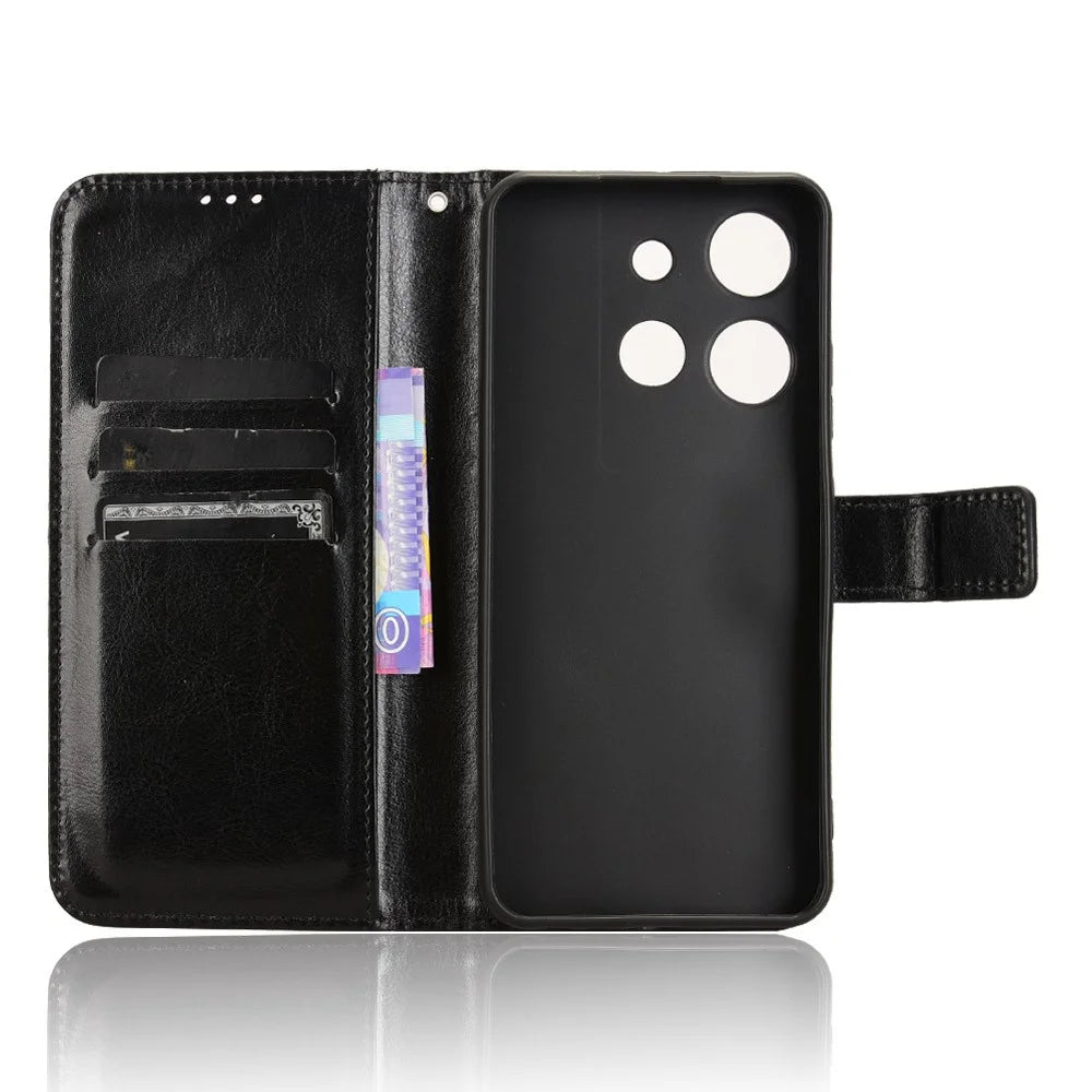For TCL 503 Case Crazy Horse Texture PU Leather Phone Wallet Cover - Black - 2