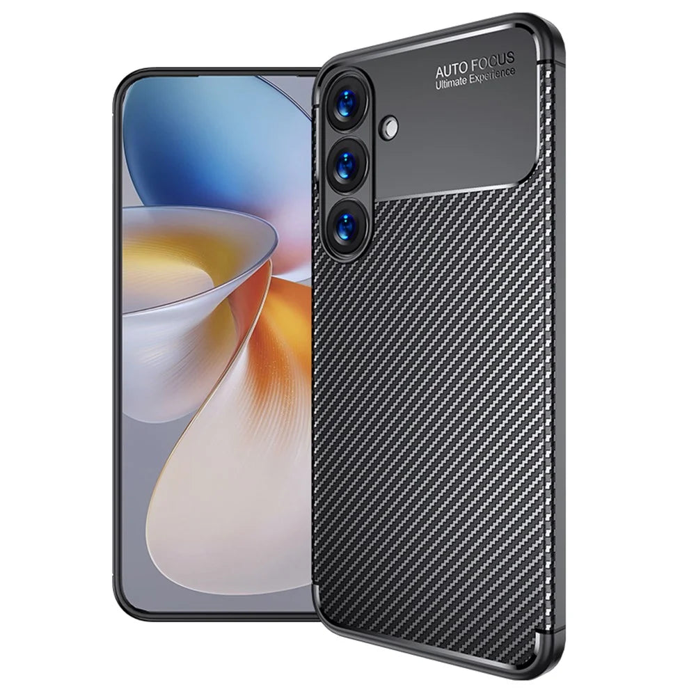 For Samsung Galaxy S25 Case Carbon Fiber Texture TPU Phone Cover Heat Dissipation - 1