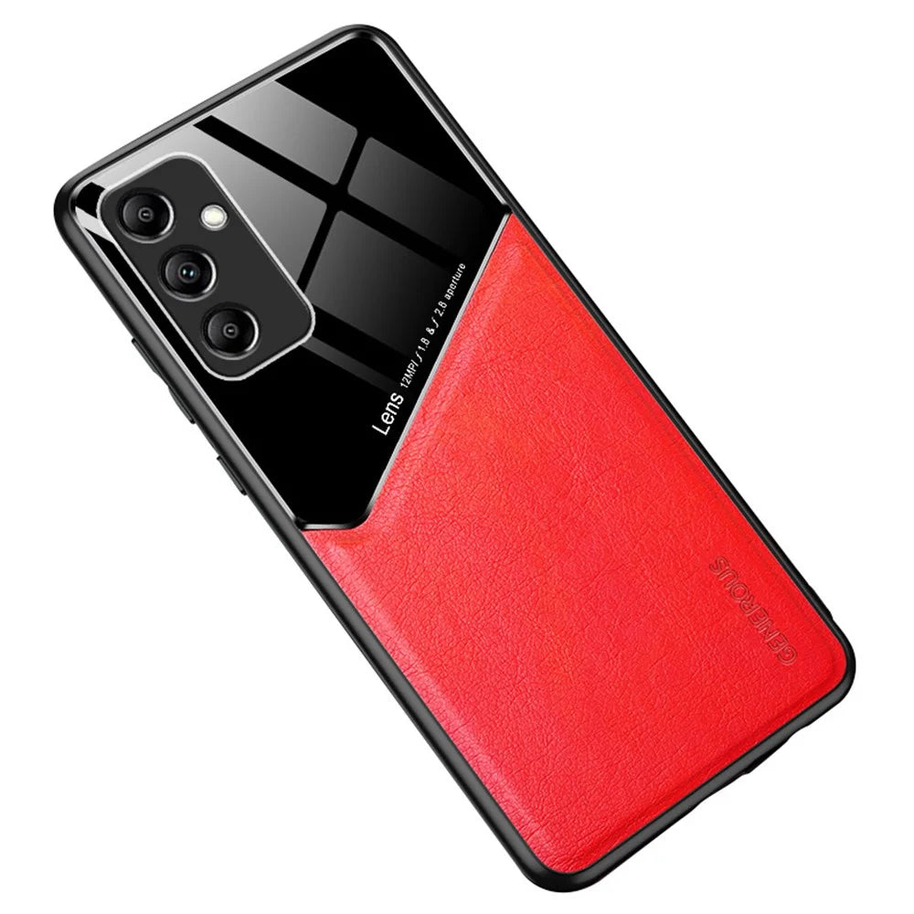 For Samsung Galaxy S25 Case Leather Coated PC+TPU Phone Back Cover - Red - 1
