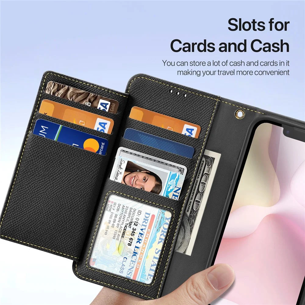 DUX DUCIS Lawa Series For iPhone 17e / 16e Case Detachable Magnetic Cowhide Leather Cover Zipper Wallet - Black - 7
