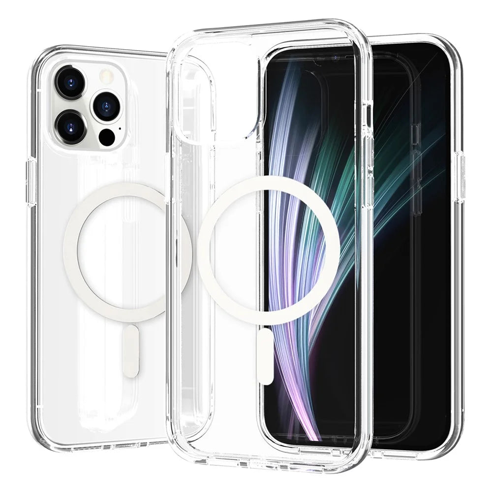 For iPhone 13 Pro Magnetic Case Compatible with MagSafe PC + TPU Clear Phone Cover - Transparent - 1