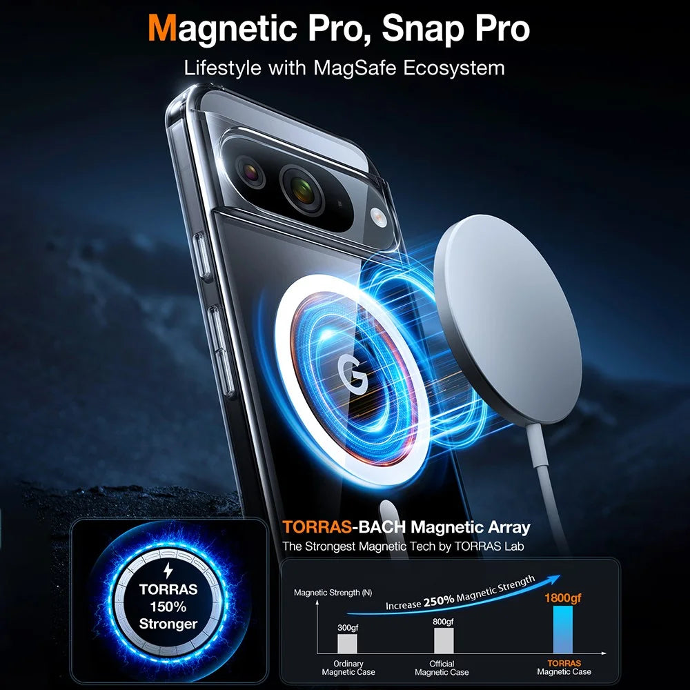 TORRAS Guardian-Mag Series For Google Pixel 9 Pro / Pixel 9 Magnetic Case TPU Phone Cover, Transparent - 6