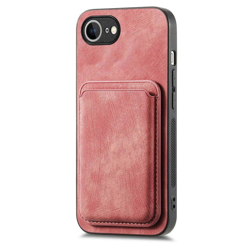 For iPhone 17e / 16e Case Compatible with MagSafe Leather Back Cover with Detachable Card Holder - Pink - 2