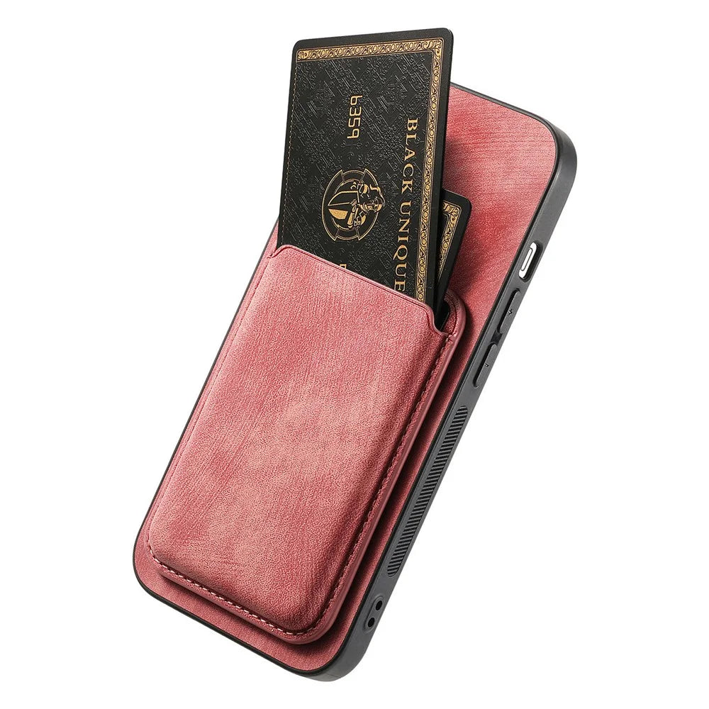 For iPhone 17e / 16e Case Compatible with MagSafe Leather Back Cover with Detachable Card Holder - Pink - 4