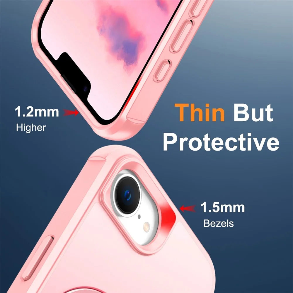 For iPhone 17e / 16e Case Compatible with MagSafe Ring Holder Kickstand TPU + PC Phone Cover - Pink - 5