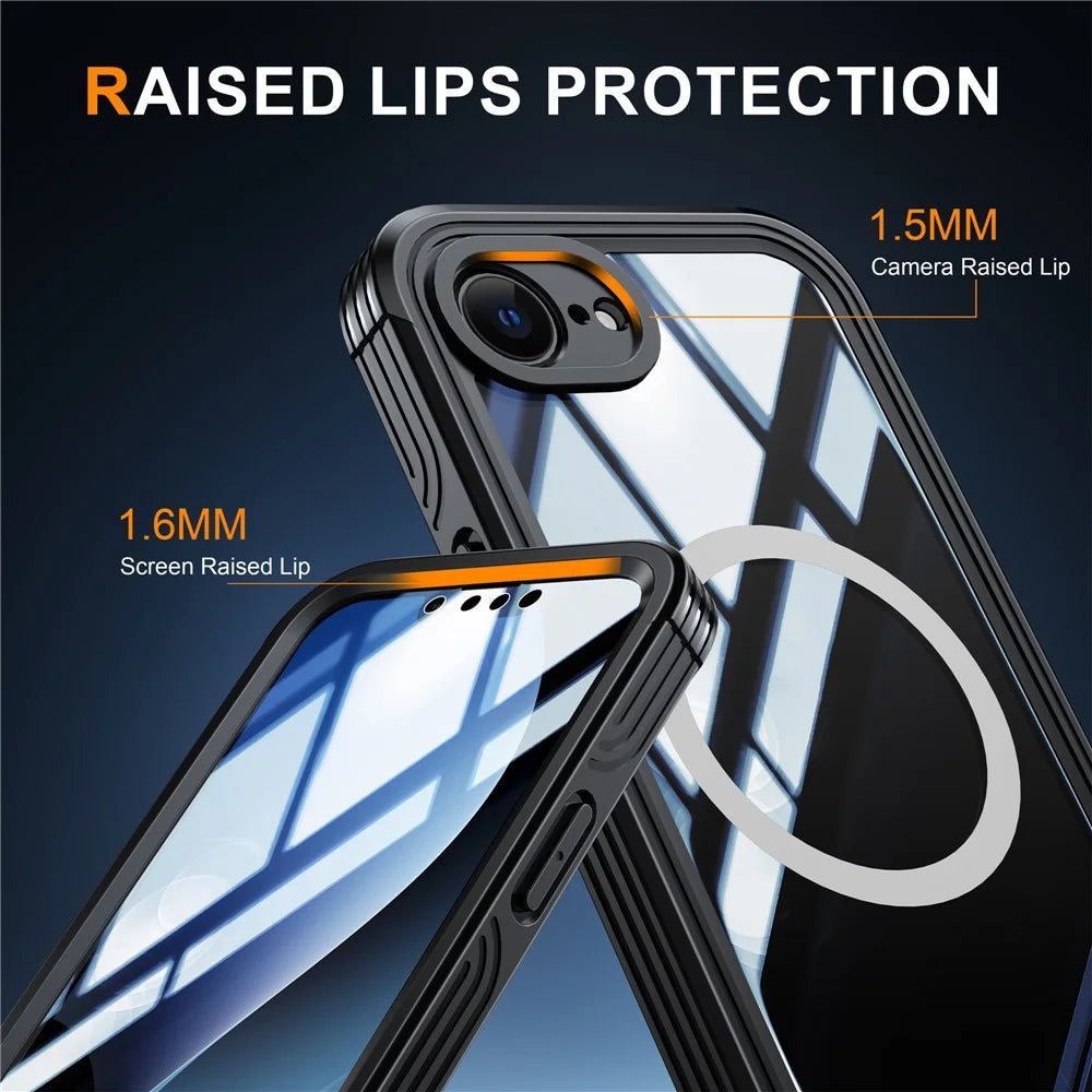 For iPhone 17e / 16e Compatible with MagSafe Case PC+TPU Phone Cover with Tempered Glass Screen Film - Black - 4