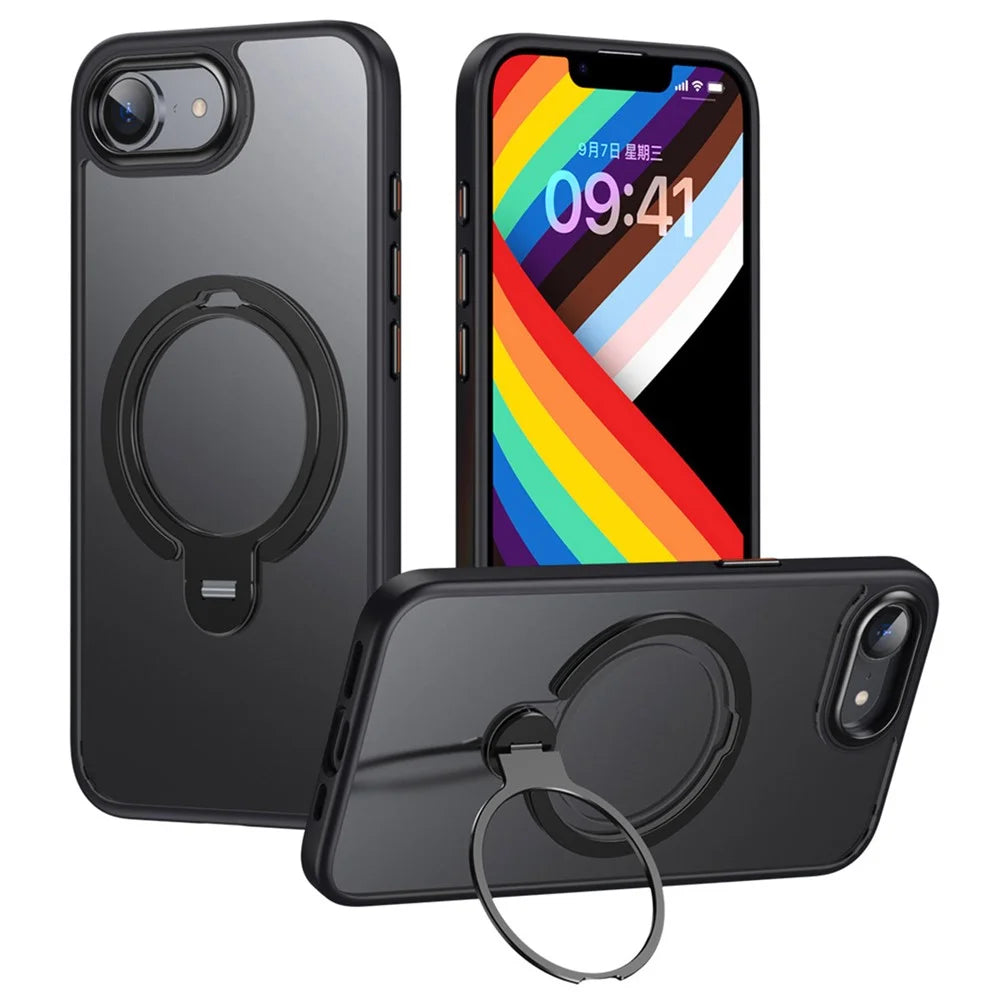 For iPhone 17e / 16e Phone Case Compatible with MagSafe Kickstand Matte Back Cover - Black - 1