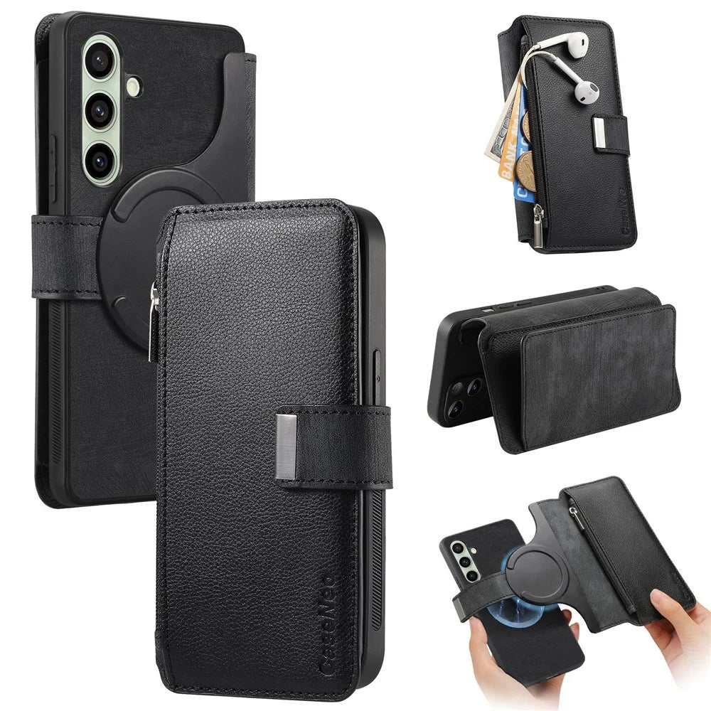 CASENEO For Samsung Galaxy A26 5G Case MW-02 Detachable Magnetic Leather Flip Phone Cover - Black - 1