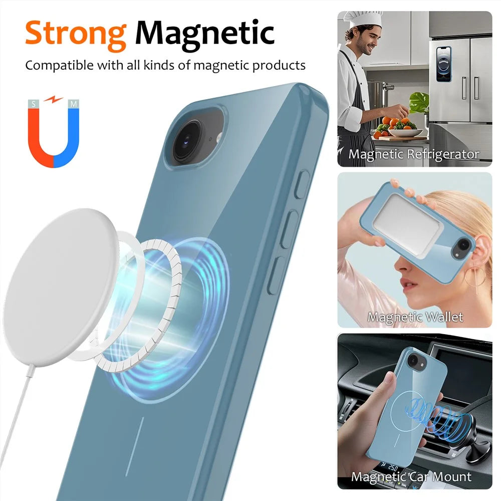 For iPhone 17e / 16e Magnetic Case Compatible with MagSafe TPU Phone Back Cover with Lanyard - Blue - 2
