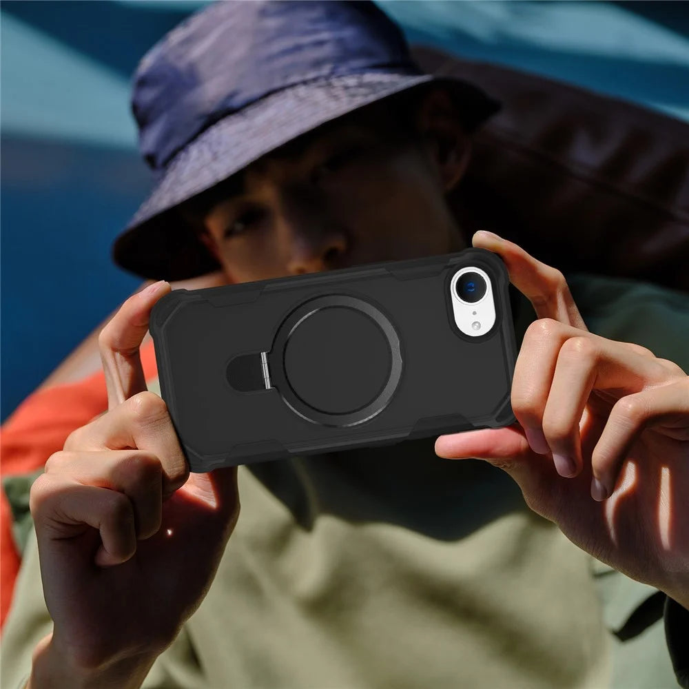 For iPhone 17e / 16e Case Compatible with MagSafe Kickstand TPU + PC Shockproof Phone Back Cover - Black - 7