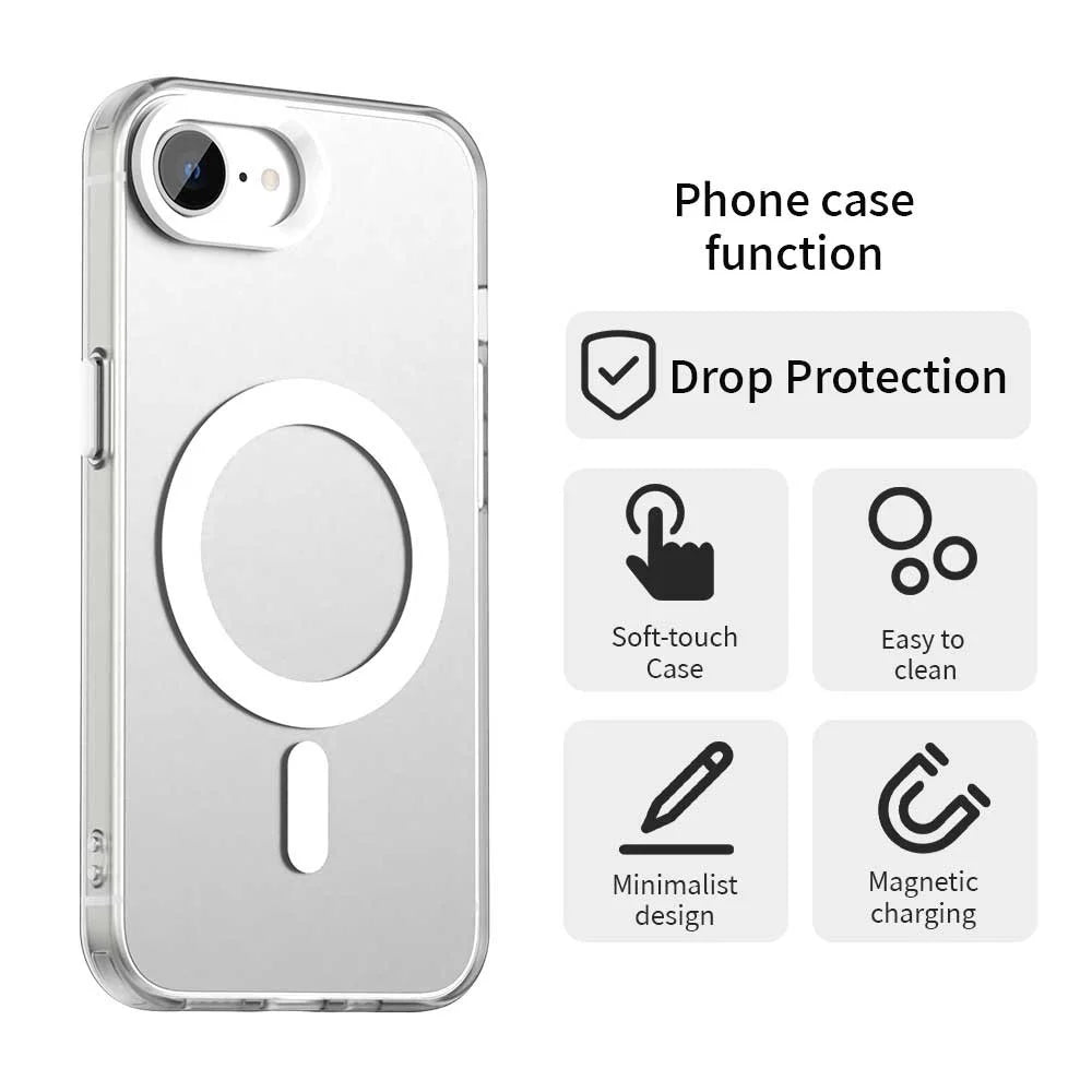 For iPhone 17e / 16e Case Magnetic Case Skin Touch Matte Anti Drop TPU + PC Phone Back Cover - White - 2