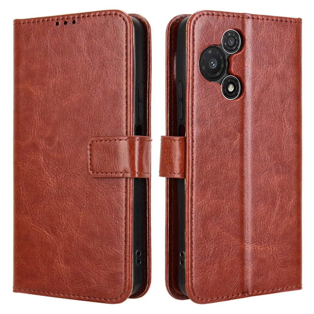 For TCL 60R 5G / TCL 60 5G Case Crazy Horse Texture PU Leather Phone Wallet Cover - Brown - 1