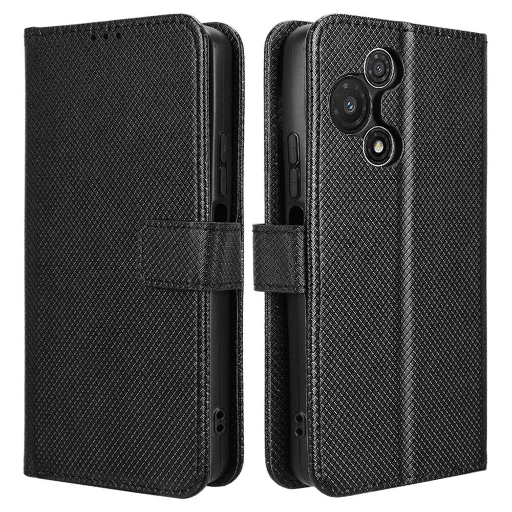For TCL 60R 5G / TCL 60 5G Case PU Leather Diamond Texture Wallet Phone Cover - Black - 1