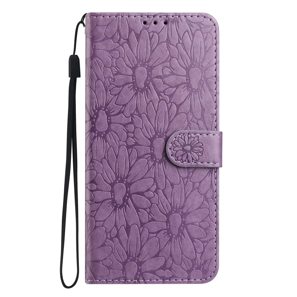 For Samsung Galaxy A56 5G Leather Case Daisy Imprint Wallet Stand Phone Protective Cover - Light Purple - 5