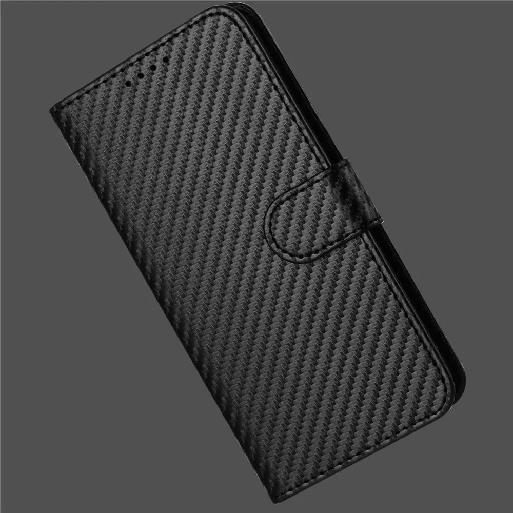 For TCL 60R 5G Wallet Case with Strap Carbon Fiber Texture Leather Mobile Cover - Black - 2