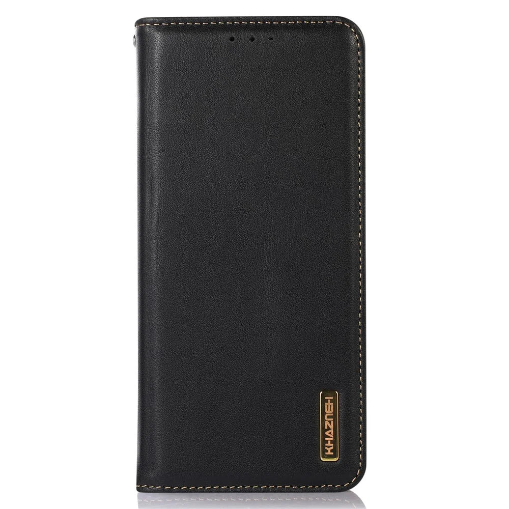 KHAZNEH For iPhone 18 Pro / 17 Pro Case Wallet Genuine Cow Leather Phone Cover Nappa Texture - Black - 6
