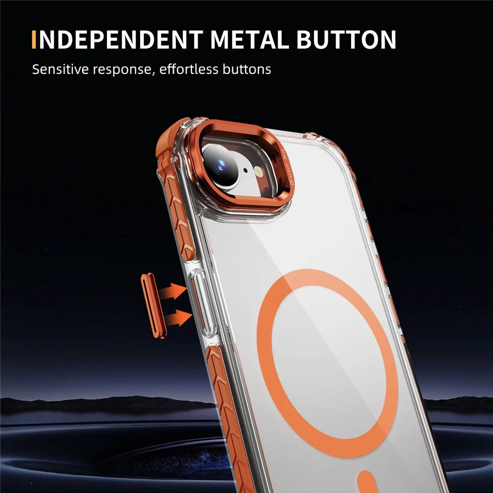 For iPhone 17e / 16e Clear Phone Case with Lens Kickstand Cover Compatible with MagSafe - Orange - 6