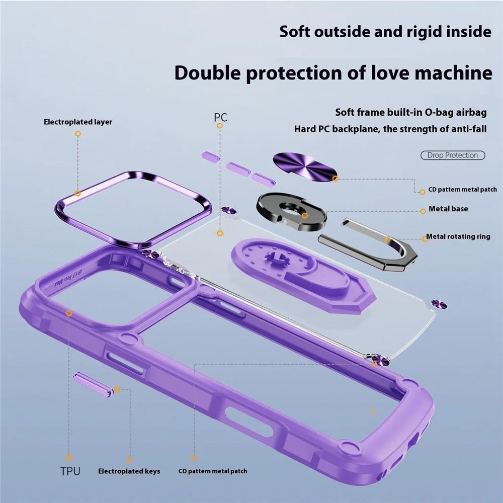 For iPhone 18 Pro / 17 Pro Case Alloy Lens Frame PC + TPU Kickstand Phone Back Cover - Purple - 4