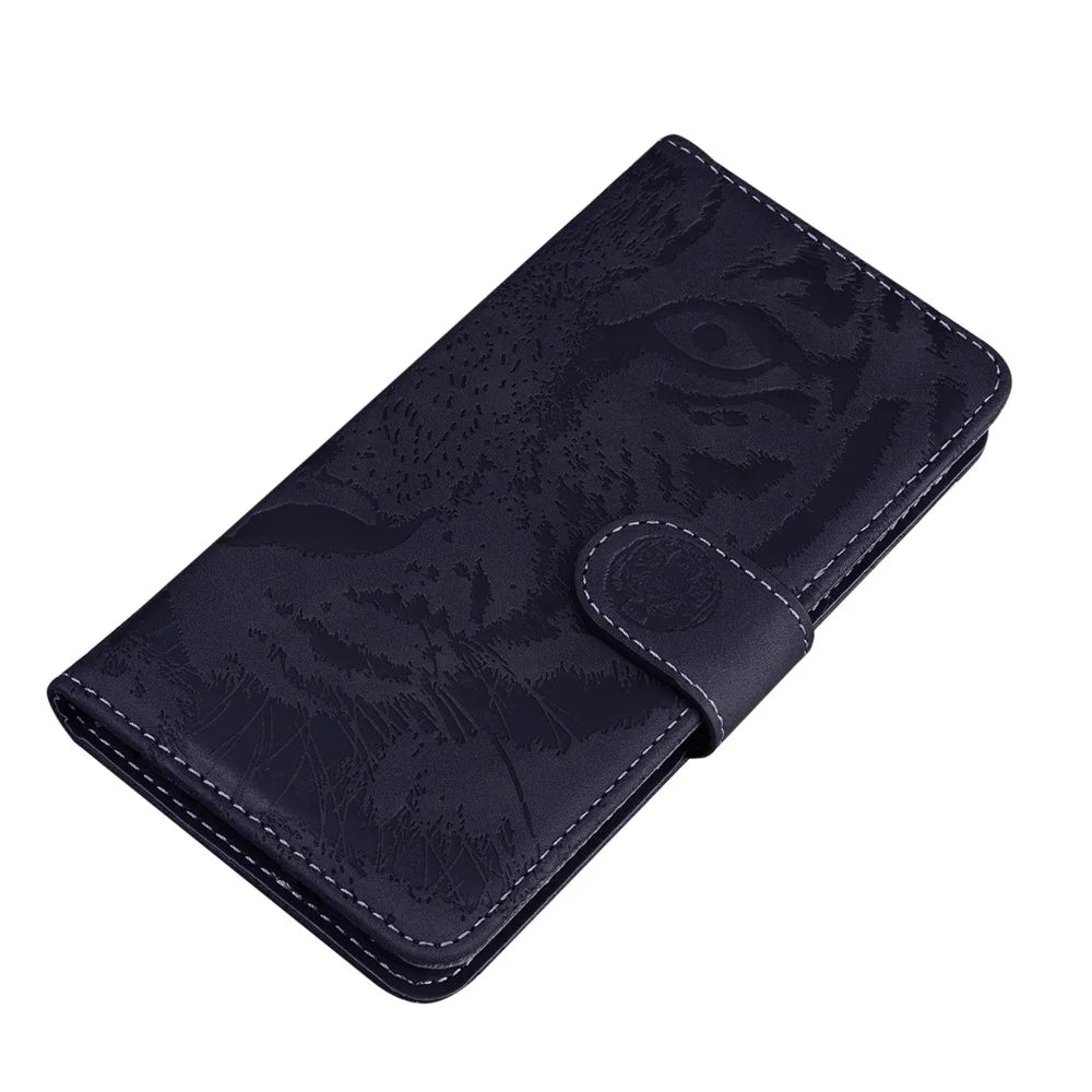 For Samsung Galaxy A14 5G / A14 4G Tiger Pattern Imprinted PU Leather Wallet All-round Protection Case Magnetic Clasp Phone Stand Cover - Black - 4