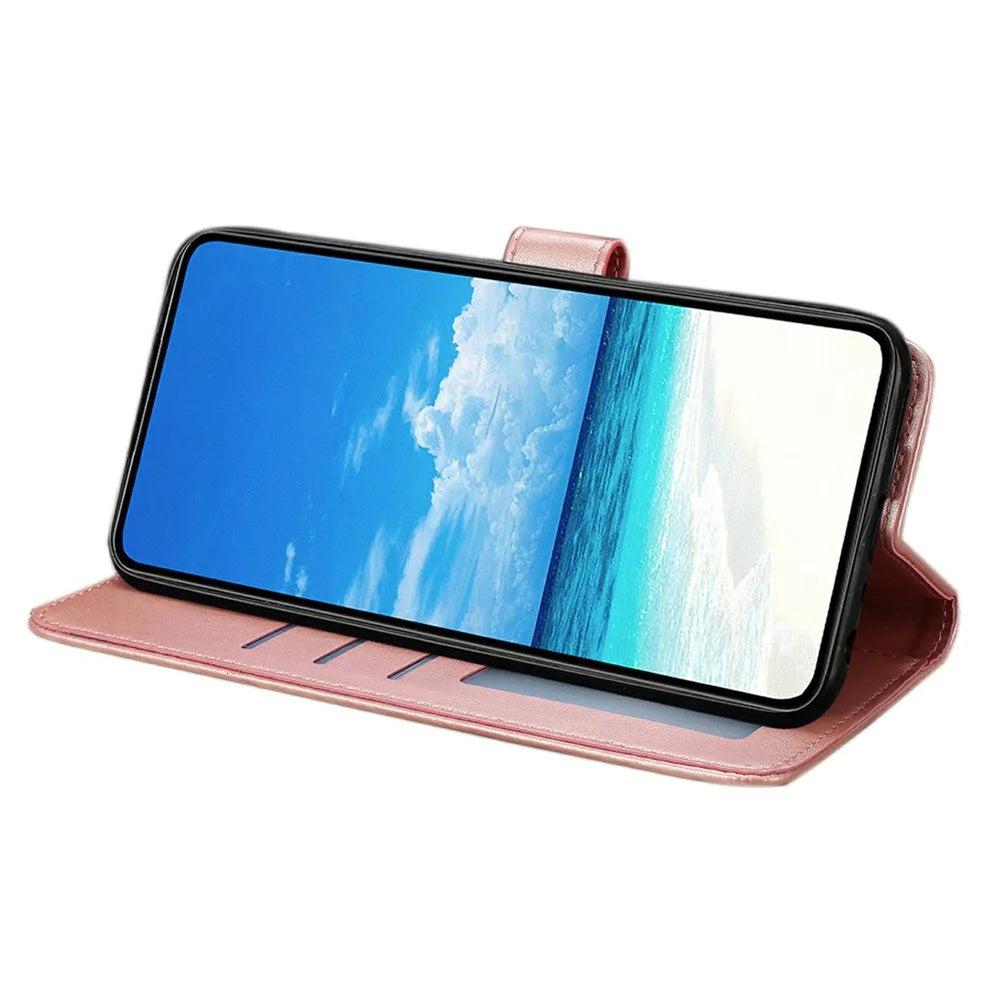 For iPhone 18 Pro Max / 17 Pro Max Case Butterfly Imprinted Wallet Stand PU Leather Flip Phone Cover with Strap - Rose Gold - 2