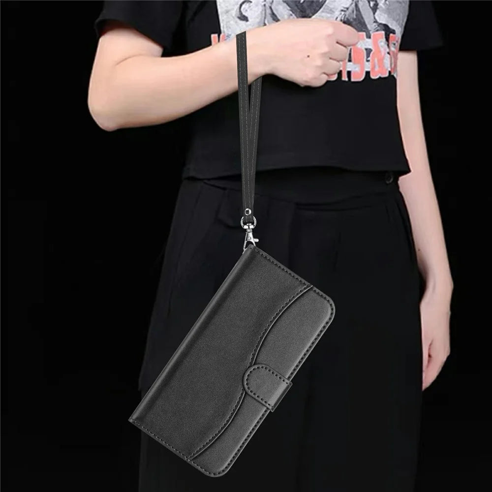 Stand Case for iPhone 18 Pro Max / 17 Pro Max PU Leather Wallet Phone Cover S Shape Stitching Design with Strap - Black - 5