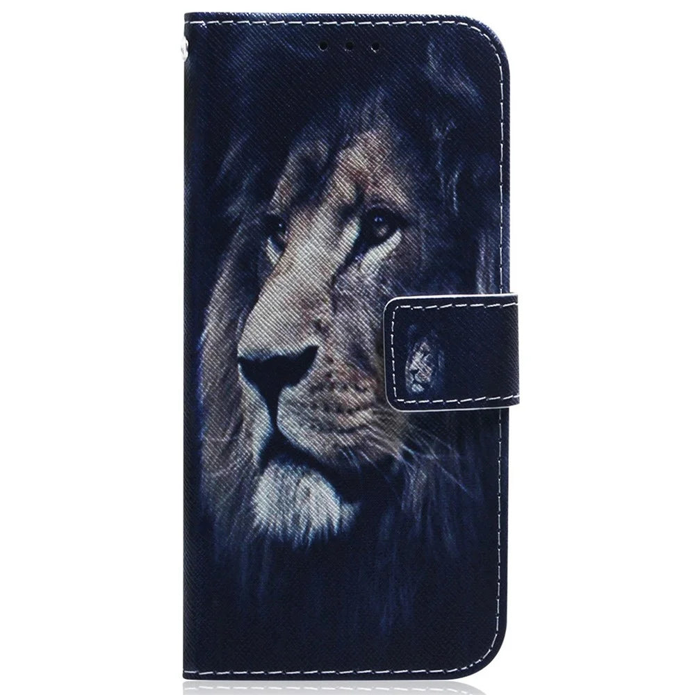 For iPhone 18 Pro Max / 17 Pro Max Wallet Case Pattern Print Leather Phone Cover - Lion - 6