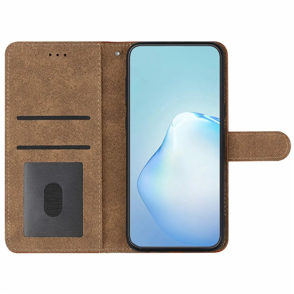 For iPhone 18 Pro / 17 Pro Case Flip Leather Retro Phone Cover Lines Imprinted - Brown - 3