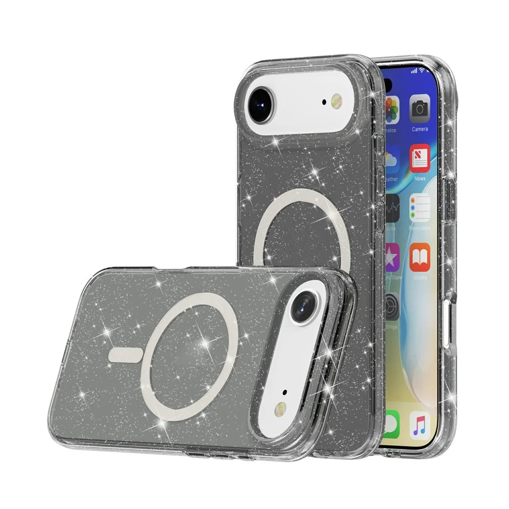 For iPhone Air Case Compatible with MagSafe Glitter Powder PC + TPU Phone Cover - Black - 3