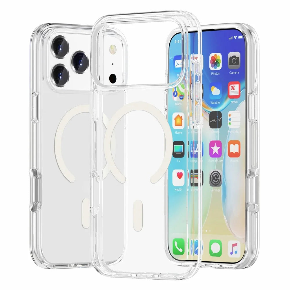 For iPhone 17 Pro Magnetic Case Compatible with MagSafe PC + TPU Clear Phone Cover - Transparent - 1