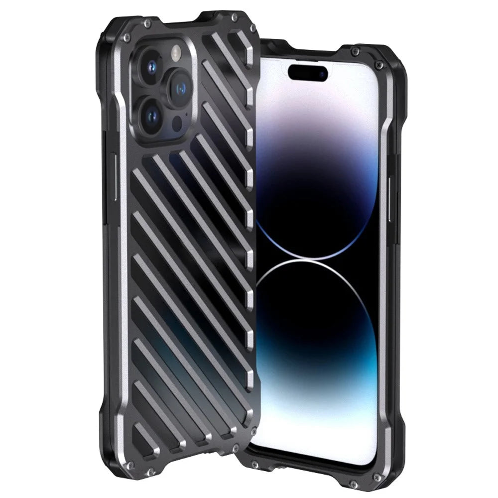 R-JUST RJ-50 for iPhone 14 Pro Anti-fall Armour Phone Case Aluminum Alloy Metal Frame Anti-scratch Hollow Mobile Phone Cover with Lens Protector - 1