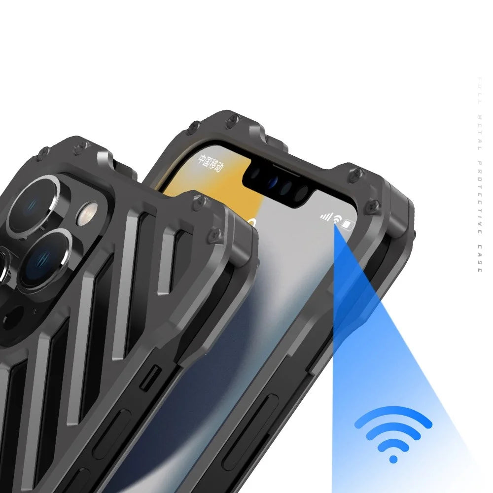 R-JUST RJ-50 Shockproof Phone Case for iPhone 14 Pro Max, Armour Aluminum Alloy Metal Frame Hollow Design Protective Phone Back Cover with Lens Protector - 5