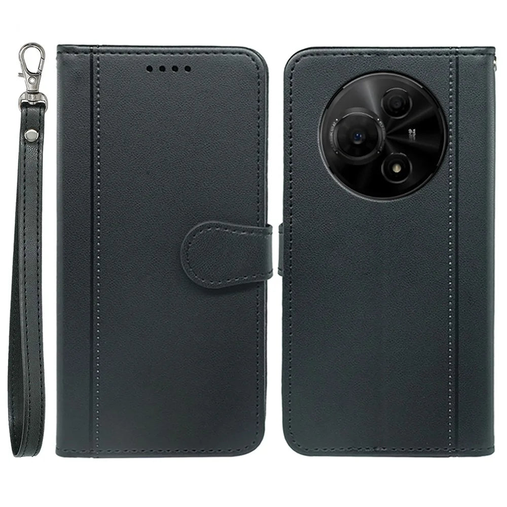 For TCL 60 NxtPaper 4G Wallet Case Magnetic Snap Leather Phone Cover with Strap - Black - 1