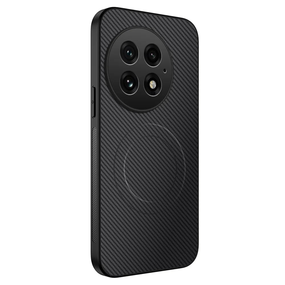 WANLONFENG For OnePlus 13 Magnetic Case TQ Series Carbon Fiber Texture PC TPU Phone Cover - Black - 1