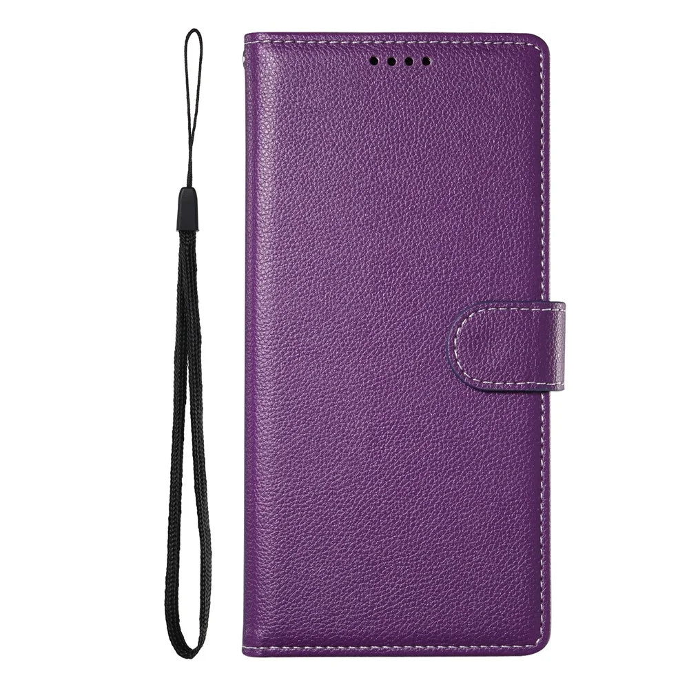 For iPhone 18 Pro Max / 17 Pro Max Case Magnetic Snap Litchi Texture Leather Wallet Phone Cover with Wrist Strap - Purple - 7