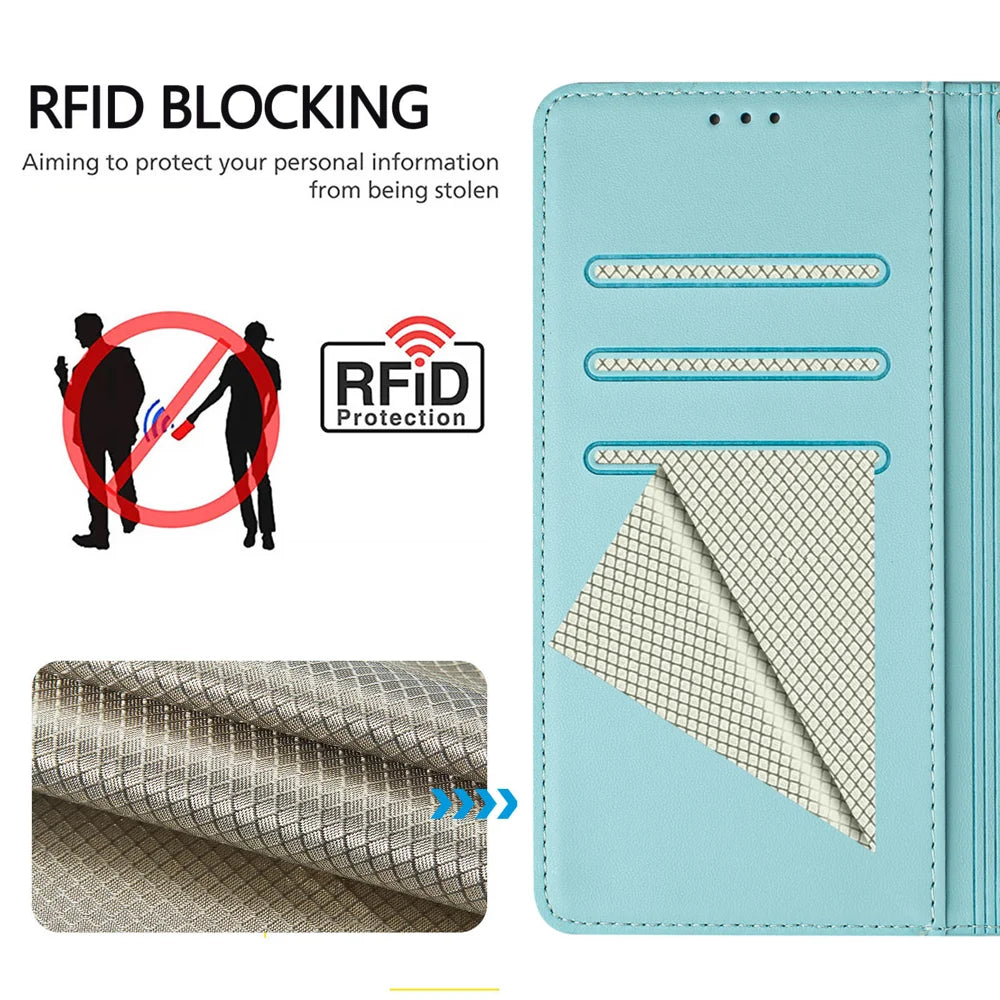 For iPhone 18 Pro / 17 Pro Case Imprinted Honeycomb RFID Blocking Leather Phone Cover with Strap - Mint Green - 7