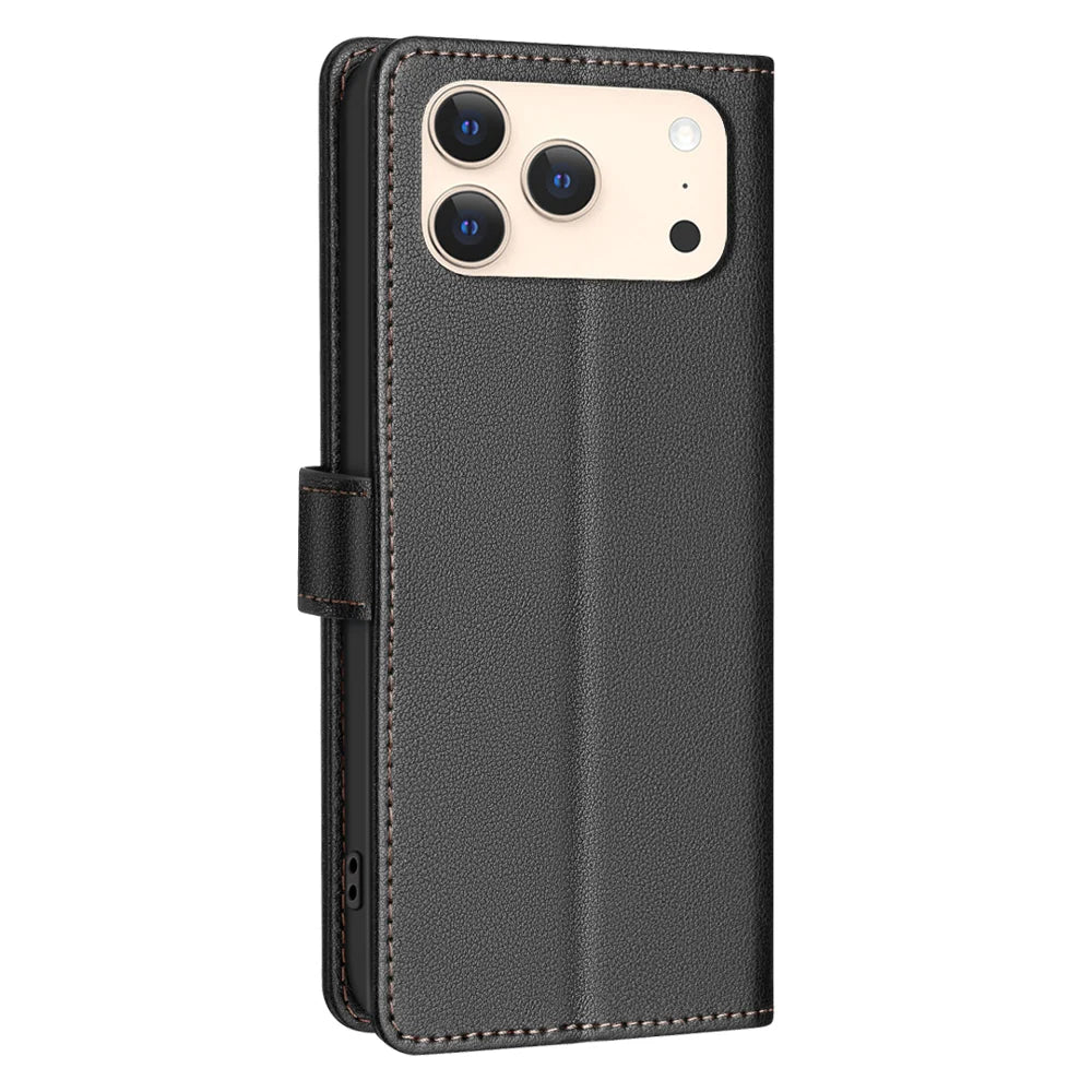 BINFEN COLOR For iPhone 18 Pro / 17 Pro Leather Case BF32 Wallet RFID Blocking Phone Cover - Black - 3