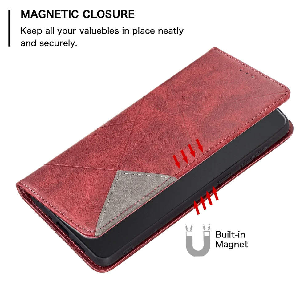 For iPhone 18 Pro / 17 Pro Case Card Slots Geometry Imprint Leather Phone Cover - Red - 5