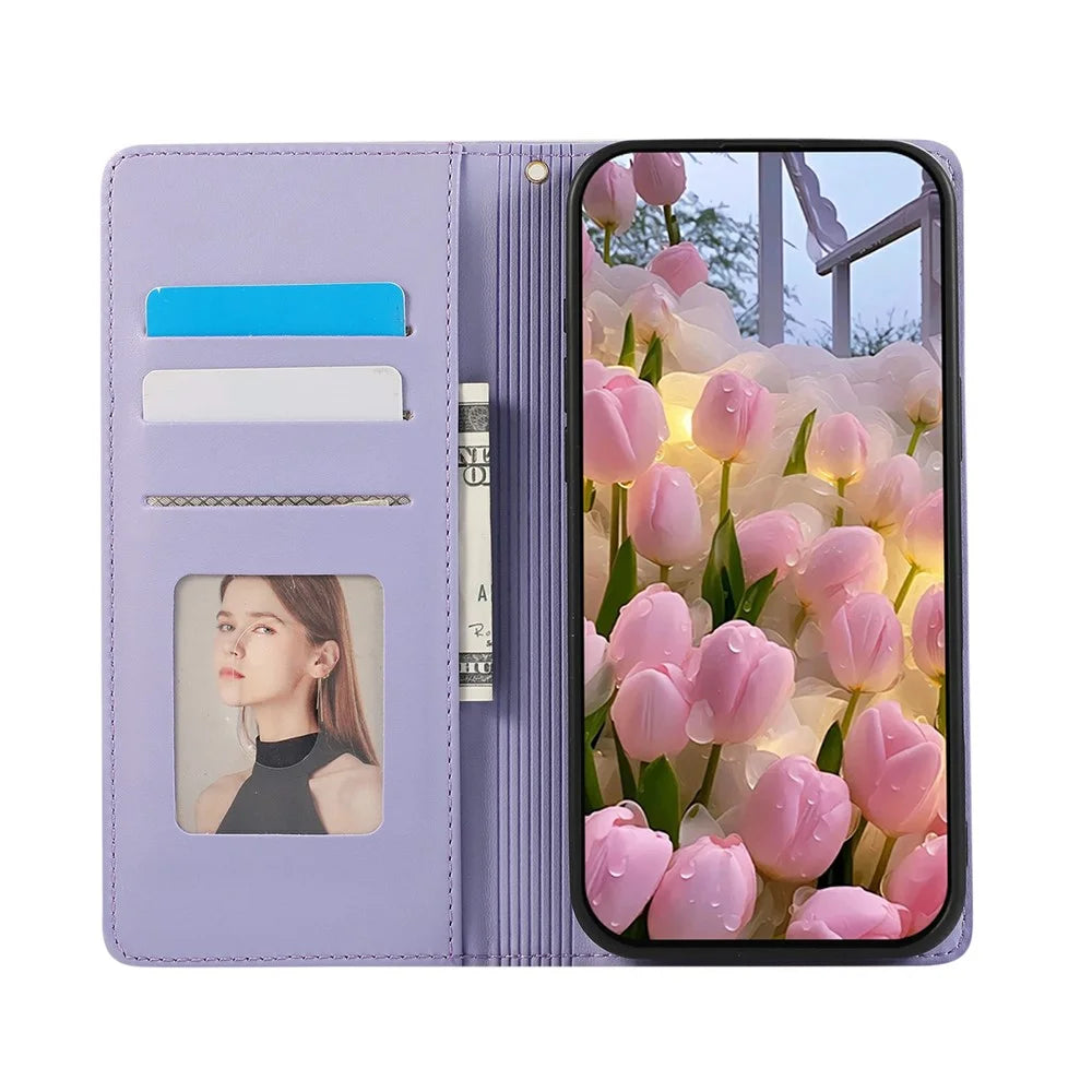For iPhone 18 Pro / 17 Pro Case RFID Blocking Wallet Stand Rhombus Leather Phone Cover with Wrist Strap - Purple - 2