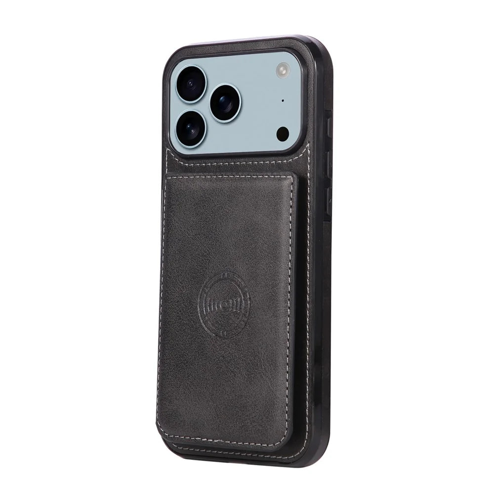 For iPhone 18 Pro / 17 Pro Case Card Holder Kickstand PU Leather + TPU Phone Cover - Black - 5
