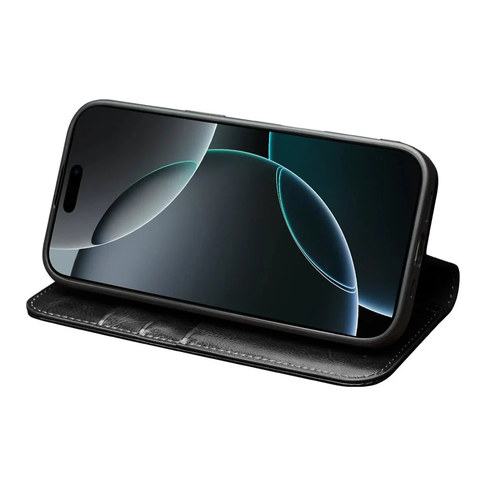 QIALINO For iPhone Air Case Wallet Stand Genuine Cow Leather Phone Cover - Black - 3