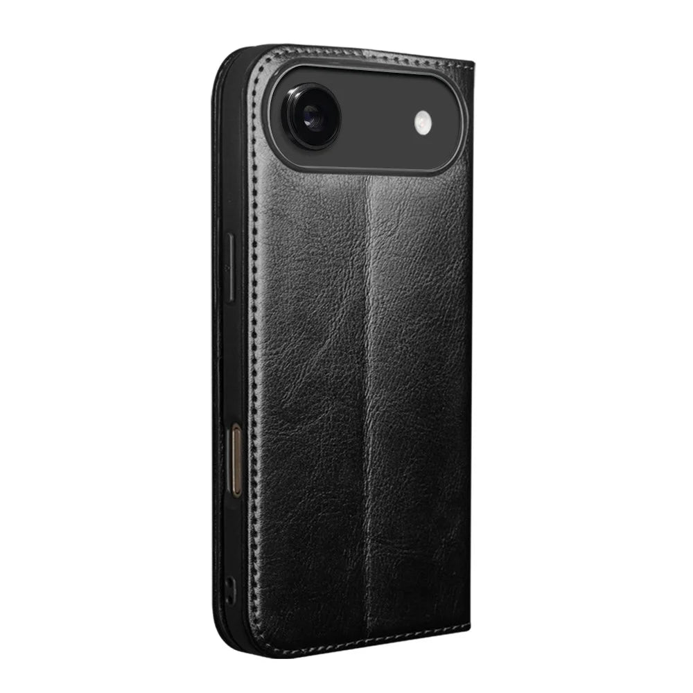 QIALINO For iPhone Air Case Wallet Stand Genuine Cow Leather Phone Cover - Black - 5