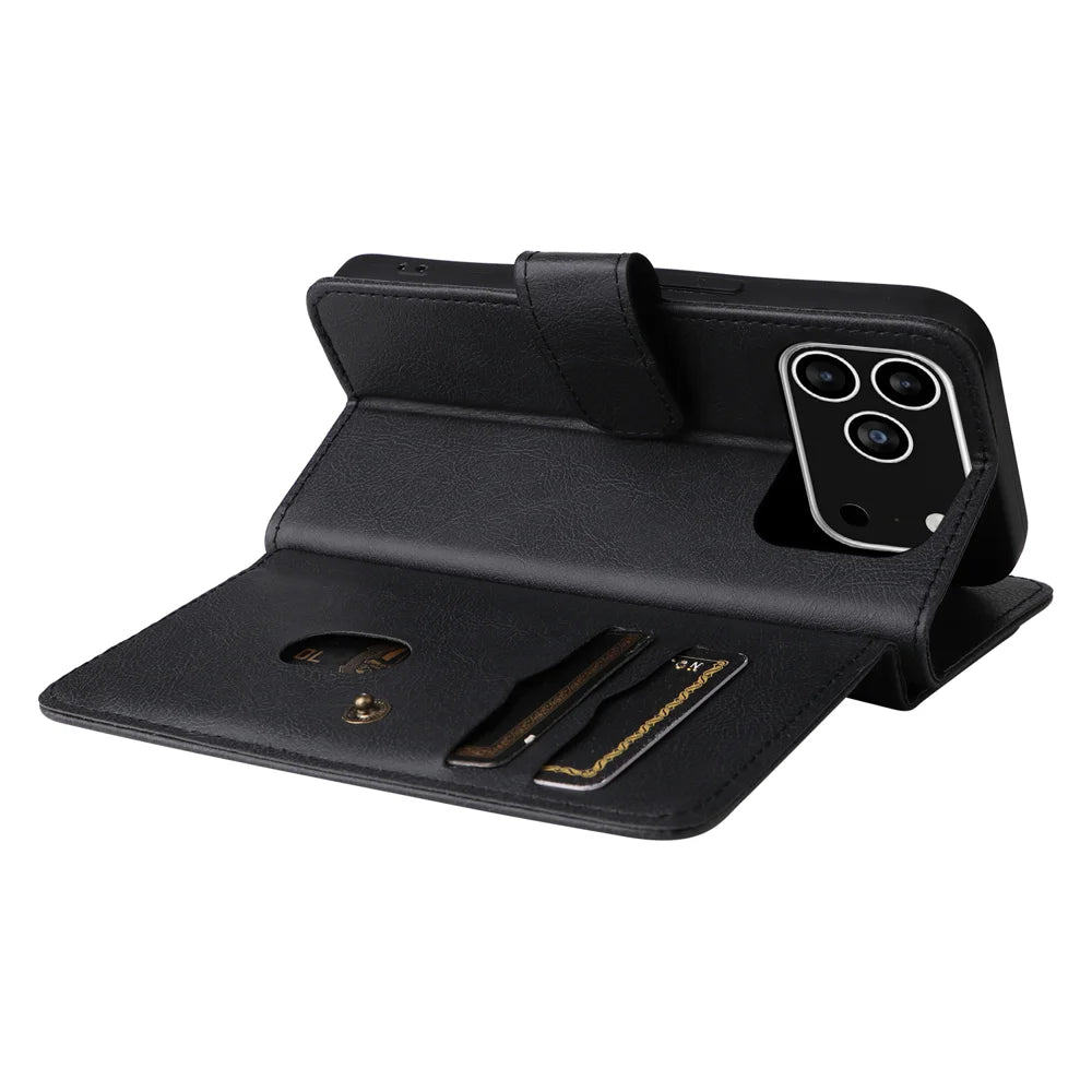 For iPhone 18 Pro Max / 17 Pro Max Leather Case with 10 Card Holder Phone Cover Stand - Black - 2