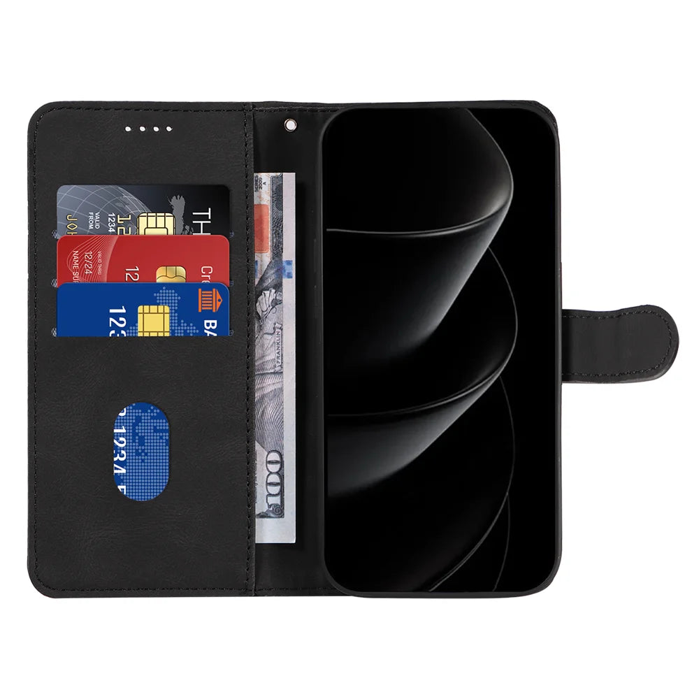 For iPhone 18 Pro Max / 17 Pro Max Wallet Case Leather Phone Cover Stand with Curved Line Design - Black - 2