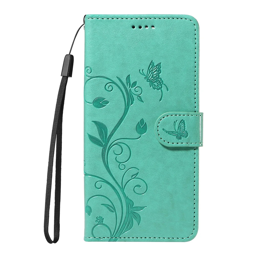 For Samsung Galaxy S25 FE PU Leather Cases Flower Pattern Wallet Stand Phone Cover with Strap - Green - 5