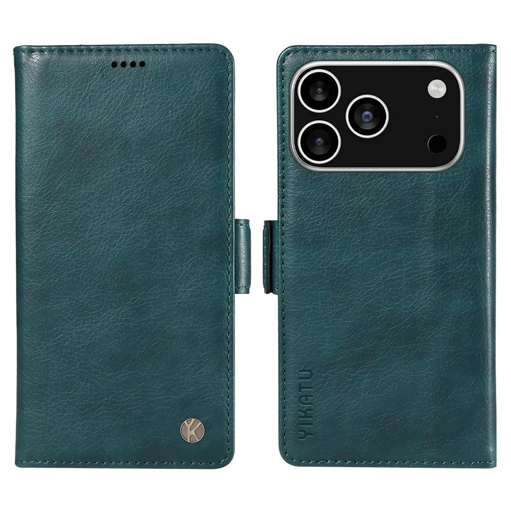 YIKATU For iPhone 18 Pro / 17 Pro Case YK-007 Litchi Texture PU Leather Wallet Phone Cover - Blue - 1