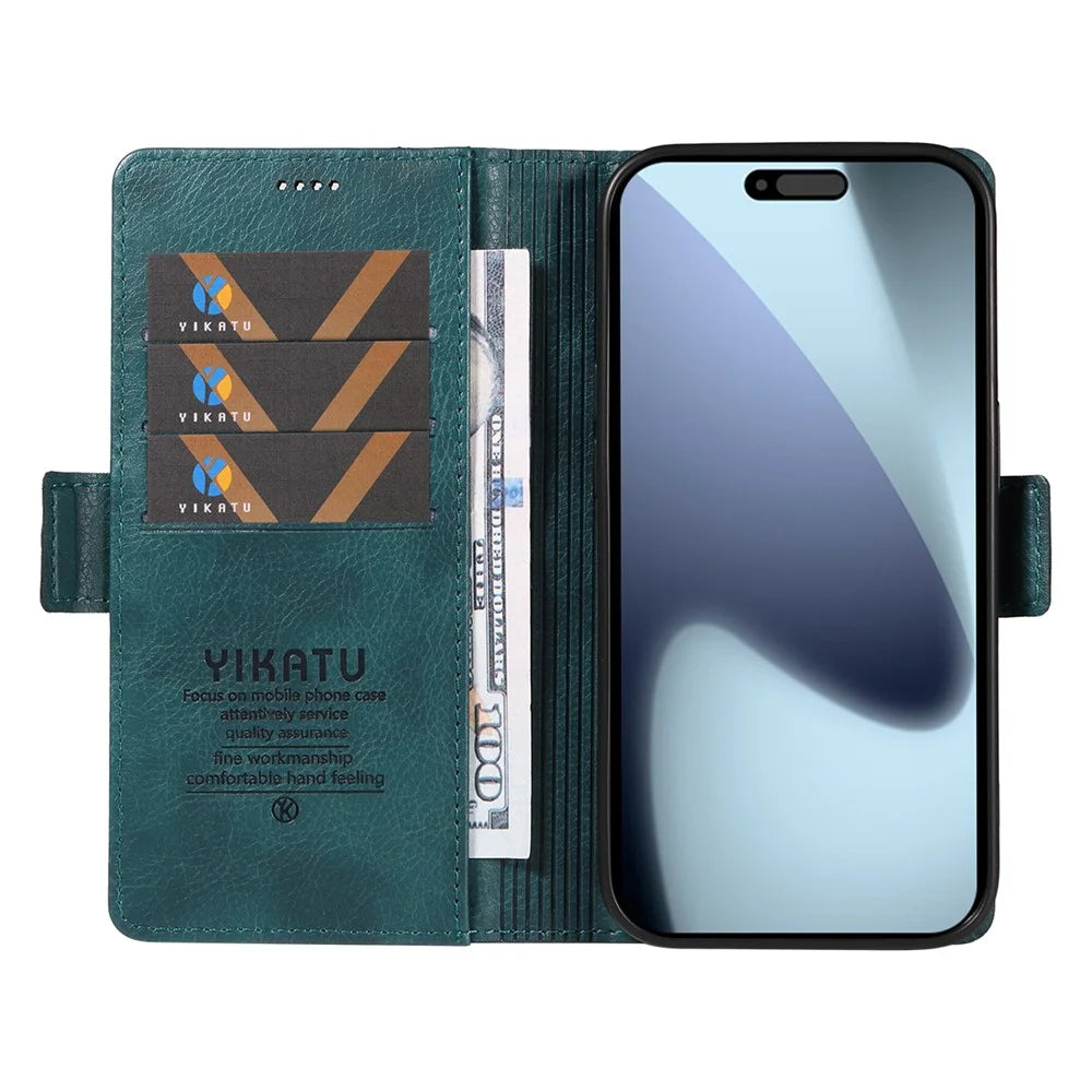 YIKATU For iPhone 18 Pro / 17 Pro Case YK-007 Litchi Texture PU Leather Wallet Phone Cover - Blue - 2