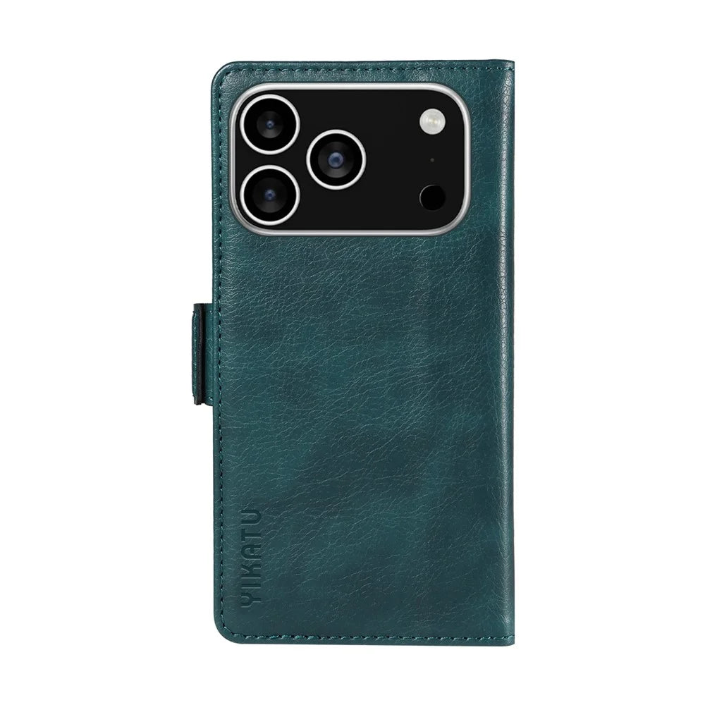 YIKATU For iPhone 18 Pro / 17 Pro Case YK-007 Litchi Texture PU Leather Wallet Phone Cover - Blue - 7